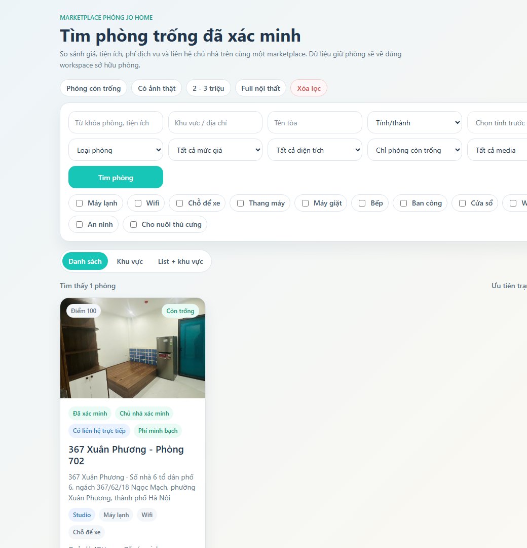 Giao diện marketplace phòng trống JO PMS